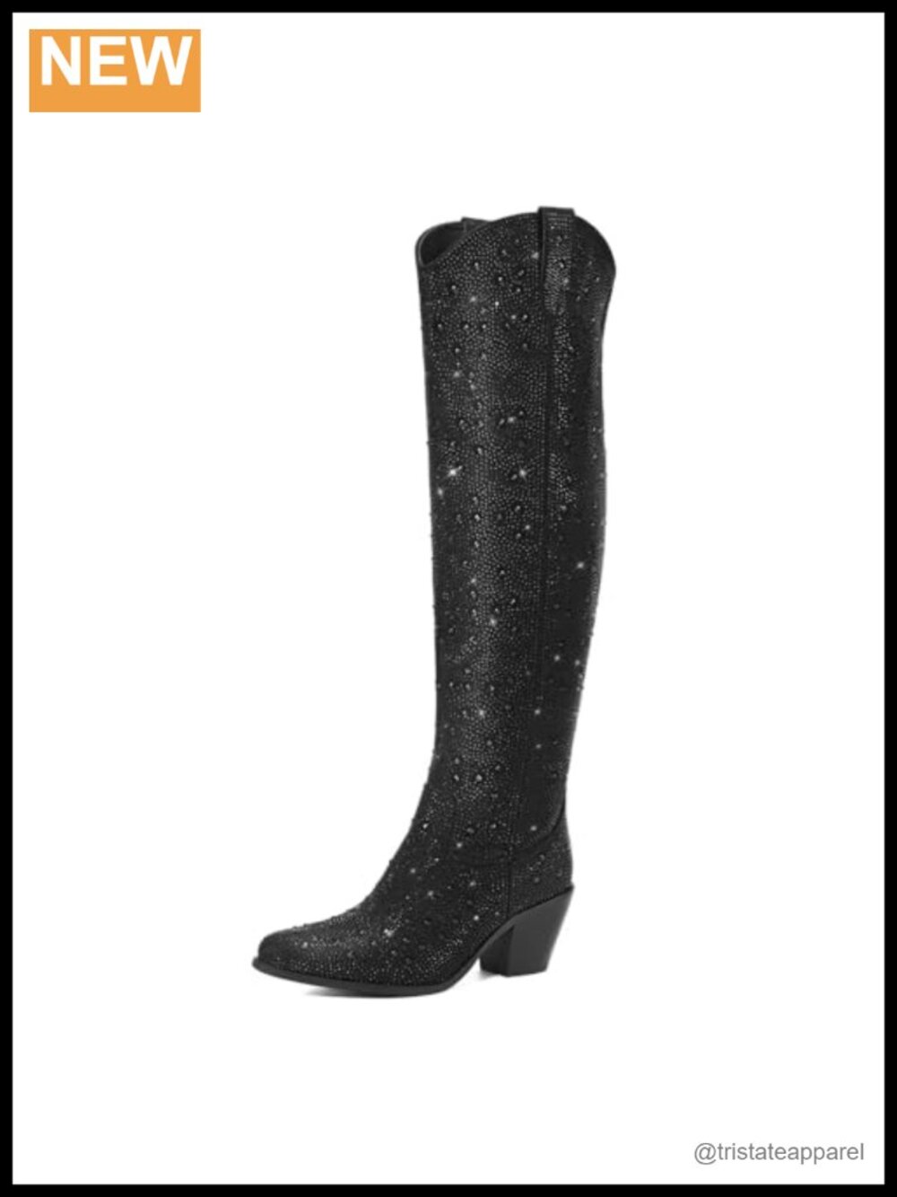Over the Knee Cowgirl Rhinestone Boots with Block Heel